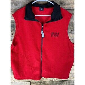 Team USA Men's Red Fleece Vest XL Made in USA Olympic Logo